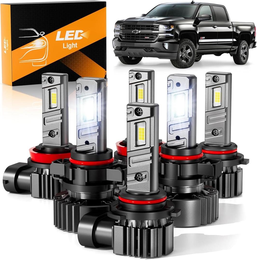 unionlux Fit for 2007-2015 Chevy Silverado High Low Beam Fog Lights Bulbs Combo, Upgraded +1000% 72000LM Super Brighter 6500K White, 1500 2500 3500HD Chevy Silverado Accessories, Pack of 6 