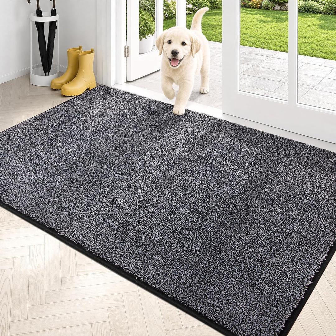 PURRUGS Dirt Trapping Door Mat 34" x 59", Non-Slip Machine Washable Entryway Rug, Dog Doormat, Indoor Front Door Mat, Super Absorbent Entry Rug for Muddy Shoes & Paws, Bluish Grey-Black