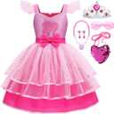 Girls Pink Cosplay Costume Dress Halloween Carnival Party Costumes With Accessories (3-4 Years)