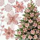 59PCS 6 Style Poinsettia Flowers Artificial Christmas Tree Decorations Rose Gold Christmas Ornaments with Berry Stems Snowflakes Cards for Wreath Fireplace Stairs Xmas Tree Decor