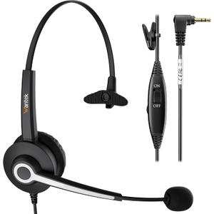Wantek Phone Headset with Microphone Noise Cancelling, Telephone Headsets 2.5MM Jack Compatible with Panasonic AT&T RCA Vtech Uniden Dect Cisco SPA Polycom Cordless Phones for Call Center Office Work