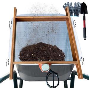 Ultra-Efficient Soil Sifter with Vibration Motor, Large Capacity Stainless Steel Screen for Sand, Rocks, and Compost, Fits Most Size Garden Yard Wheelbarrow Carts, Dark red 29.5"" x21.5