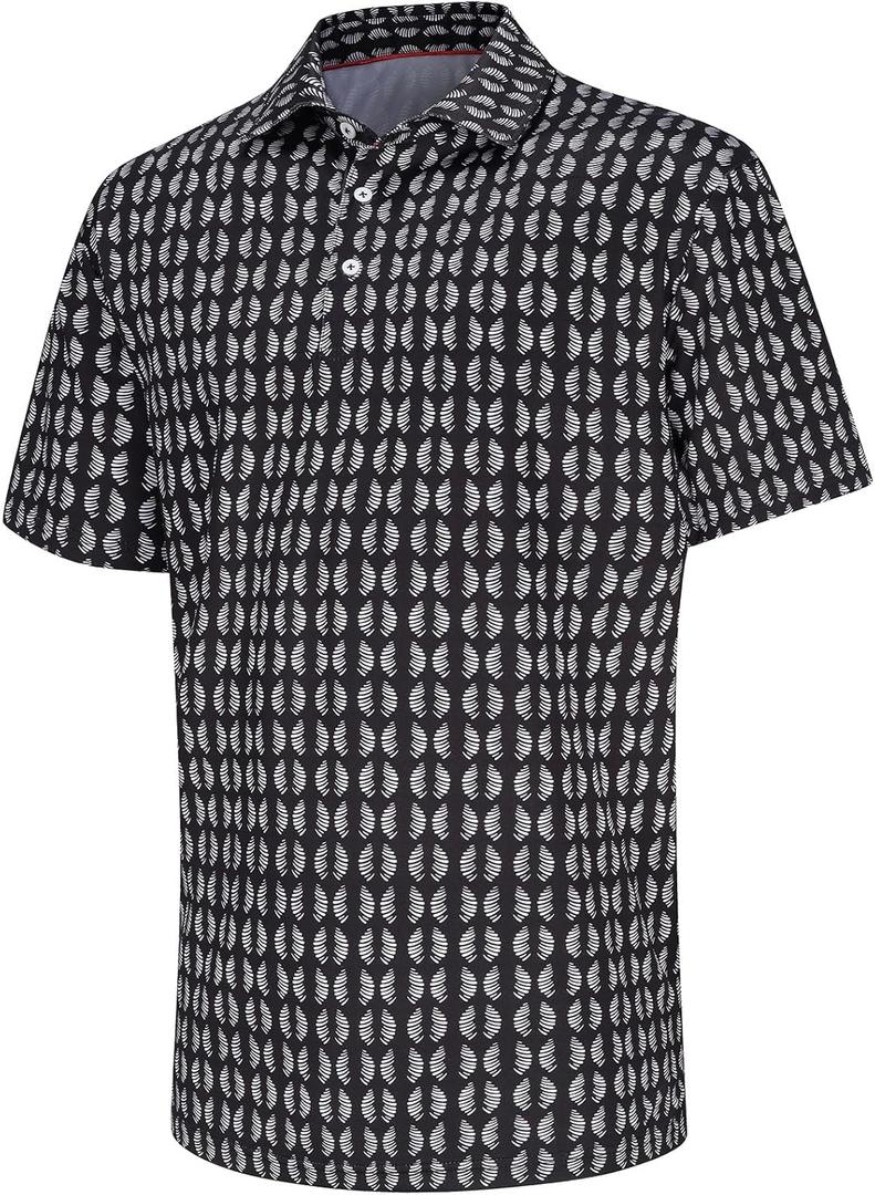 Mens Golf Shirt Short Sleeve Dry Fit Moisture Wicking Performance Collared Funny Print Golf Polo Shirts for Men (Black, M)