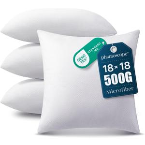 Phantoscope Pillow Inserts, Hypoallergenic 100% Virgin Fiber Square Form Microfiber Throw Pillow Inserts, Couch Bed Pillows 45x45 cm, 18x18 Inch (Pack of 4)