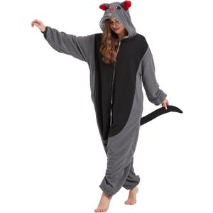 Adult Mouse Onesie Rat Costume Mouse Pajamas Halloween Costumes Animal Cosplay pajamas Warm Sleepwear for Women Men (Large)