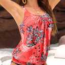 Yonique Womens Blouson Tankini Top No Bottom Loose Fit Swim Top Modest Tank Top (Red, L)