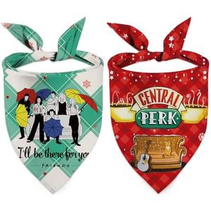 2 Pack Dog Christmas Bandanas, 2 Pcs Christmas Friends Show Dog Bandanas for Friends TV Show Fans Gifts, Pet Party Costume Accessories Decoration
