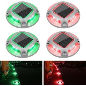 VOLISUN Christmas Solar Driveway Lights Dock Marine Lights 4 Pack,2 Colors in 1,Outdoor LED Deck Lights,Solar Powered Waterproof Warning Step Lights for Driveway Sidewalk Pathway (Red/Green)