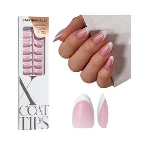 BTArtboxnails XCOATTIPS French Tip Press On Nails - Pink Glitter Base Short Almond Press On Nails, 96 Pcs Salon Quality Soak Off Soft Gel Nail Tips Extension in 16 Sizes