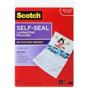 Scotch Self-Seal Laminating Pouches, 9.0 in x 11.5 in Letter Size, Easy to Use and No Laminator Needed, 10 Pack