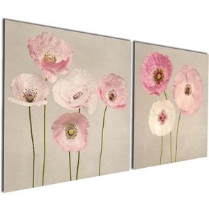 Gardenia Art - Pink Flowers Modern Canvas Wall Art 12x12 inch,2 Pcs, Stretched and Framed (12.00" x 12.00", Pink Poppies)