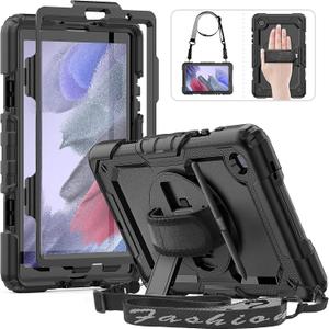 HXCASEAC Case for Samsung Galaxy Tab A7 Lite 8.7 inch, Protective with Screen Protector/Hand Strap/Pen Holder, Sturdy A7 Lite Tablet Case, SM-T220 SM-T225 SM-T227, Black