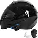 Bluetooth Modular Motorcycle Helmet DOT/ECE Approved Full Face Flip up Anti-Fog Double Visor Helmet Built-in Dual Speaker with Microphone for Adult Men and Women (Small, Bright black)