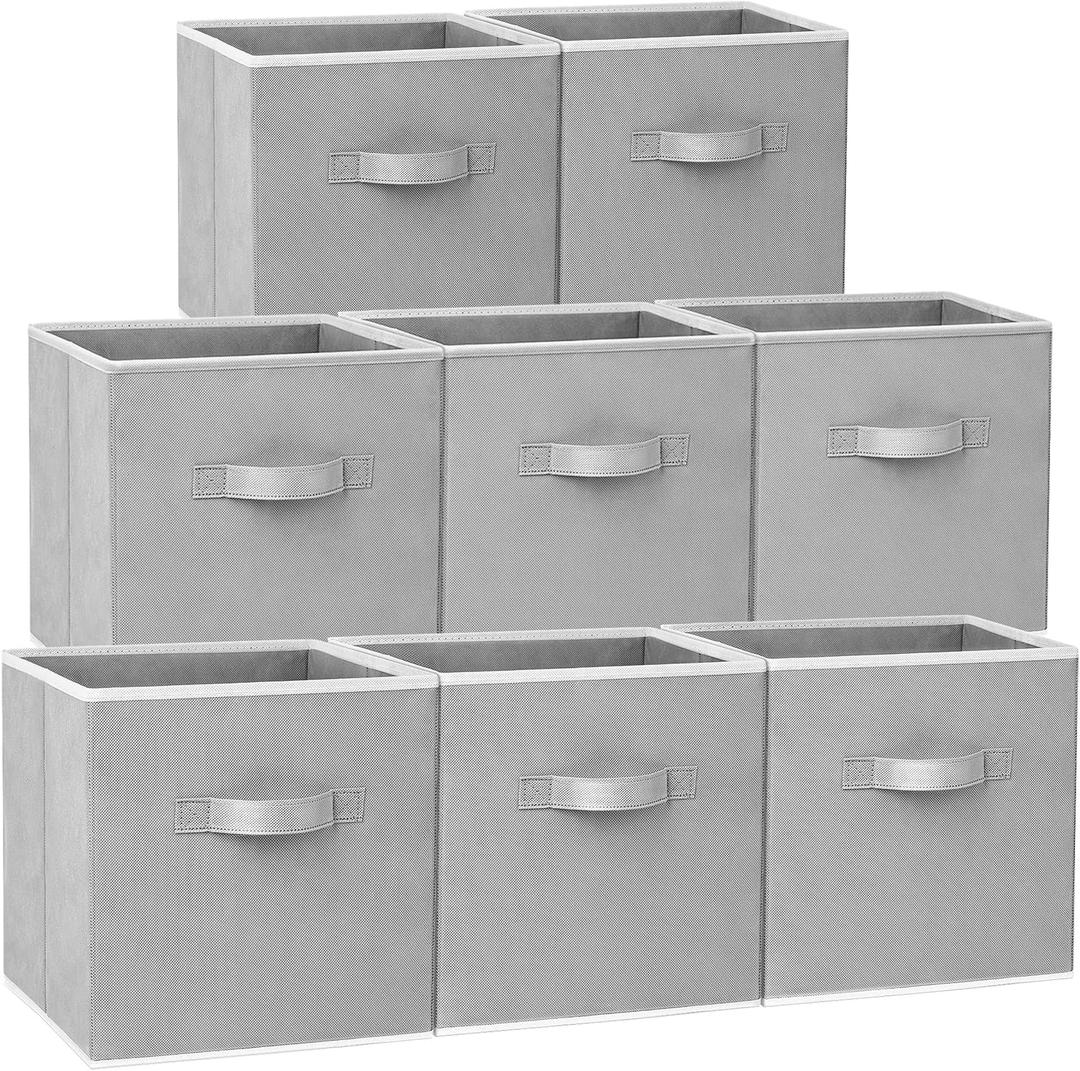 Criusia Large Storage Cubes - 13 Inch Heavy Duty Fabric Storage Bins for Shelves Closet, Cube Organizer - 8 Pack Collapsible Cube Storage Bins Baskets for Organizing Clothes Blankets Toys (Grey)