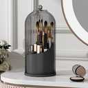 YOOLENS Makeup Brush Holder with Lid 360 Rotating Clear Dustproof Make Up Organizers for Vanity Bathroom Countertop, Black