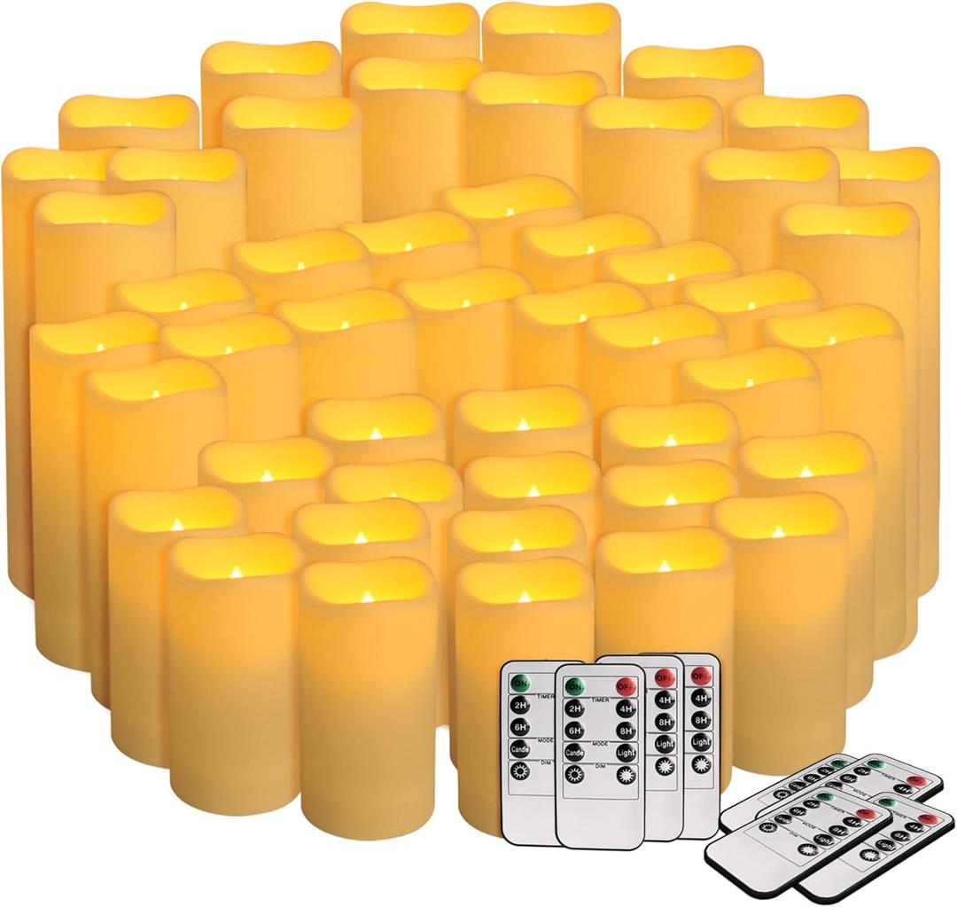 Pack of 48 Flameless Candles with Remote & 24H Timer - Waterproof Battery Operated Decorative Candles,3 Sizes(4" 5" 6" inch) for Home Decor, Wedding, Christmas, Party (Warm White)