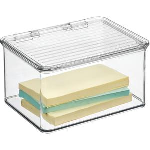 IDesign Recycled Plastic Pantry and Kitchen Storage, Freezer and Fridge Organizer Lidded Bin – 6.75” x 5.75” x 3.75”, Clear