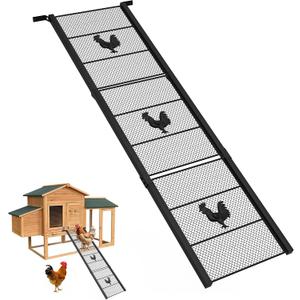 Metal Chicken Coop Ramp, Ladder Length Adjustable for Henhouse, Heavy Duty Coop Ramp for Feet Problem or Cannot Fly Chickens, Waterproof, Non-Slip, Rustproof, Sturdy and Easy to Clean (38.98*11 inch)