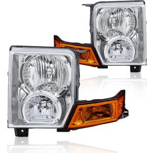 KUIPERAUTO Headlights Assembly Replacement Compatible for 2006-2010 Jeep Commander Sport Utility Halogen with Clear Lens Chrome Housing Amber Reflector Front Lamps Driver and Passenger Side (Set of 2)