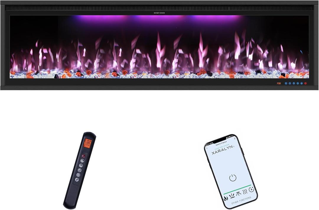 60" Smart Electric Fireplace Inserts,Slim Fireplace with APP Control & Remote Control& Touch Panel,13 Adjustable Flame Color&13 Fuel Bed Colors,750W/1500W,Black