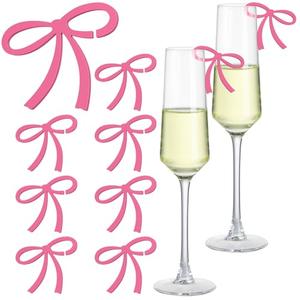 Colingmill 50 Pcs Rose Pink Bow Decor Bow Drink Tags Coquette Wine Glass Charms Acrylic Knot Drink Tag for Bachelorette Birthday Wedding Coquette Tasting Party Decorations Accessory