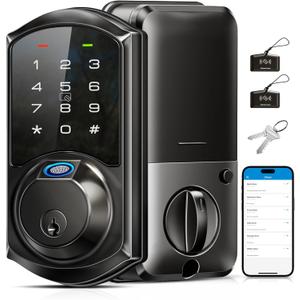 Veise VE07 Fingerprint Smart Lock for Front Door, 7-in-1 Keyless Entry Deadbolt with App Control, Electronic Digital Locks with Touchscreen Keypad, Auto Lock, Easy Install, Waterproof, Matte Black