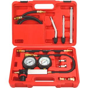Handor Compression Leakdown Detector Leakage Test Set Cylinder Leak Down Tester Kit Dual Gauge Leakdown Detector Tool Set for Pressure Check & Leakage Rate Test Gasoline Engine (Red)
