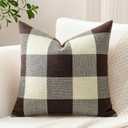 OTOSTAR Buffalo Check Decorative Throw Pillow Cover Outdoor Farmhouse Rustic Linen Plaid Square Pillow Cushion Case for Sofa Couch Bed Patio Home Decor 16x16 Inches, Brown