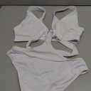 Women's Deep V Neck One Piece Swimsuit O-Ring Swimwear Sexy Cut Out Bathing Suit (Medium, White)