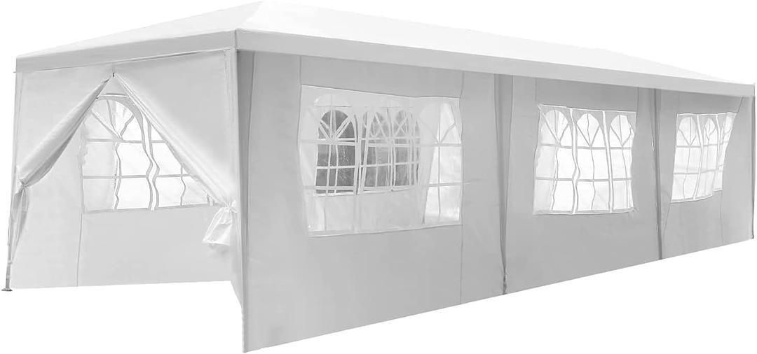 10'x30' White Outdoor Gazebo Canopy Tent Canopy Wedding Party Tent Waterproof Camping Gazebo BBQ Shelter Pavilion 8 Removable Walls -8
