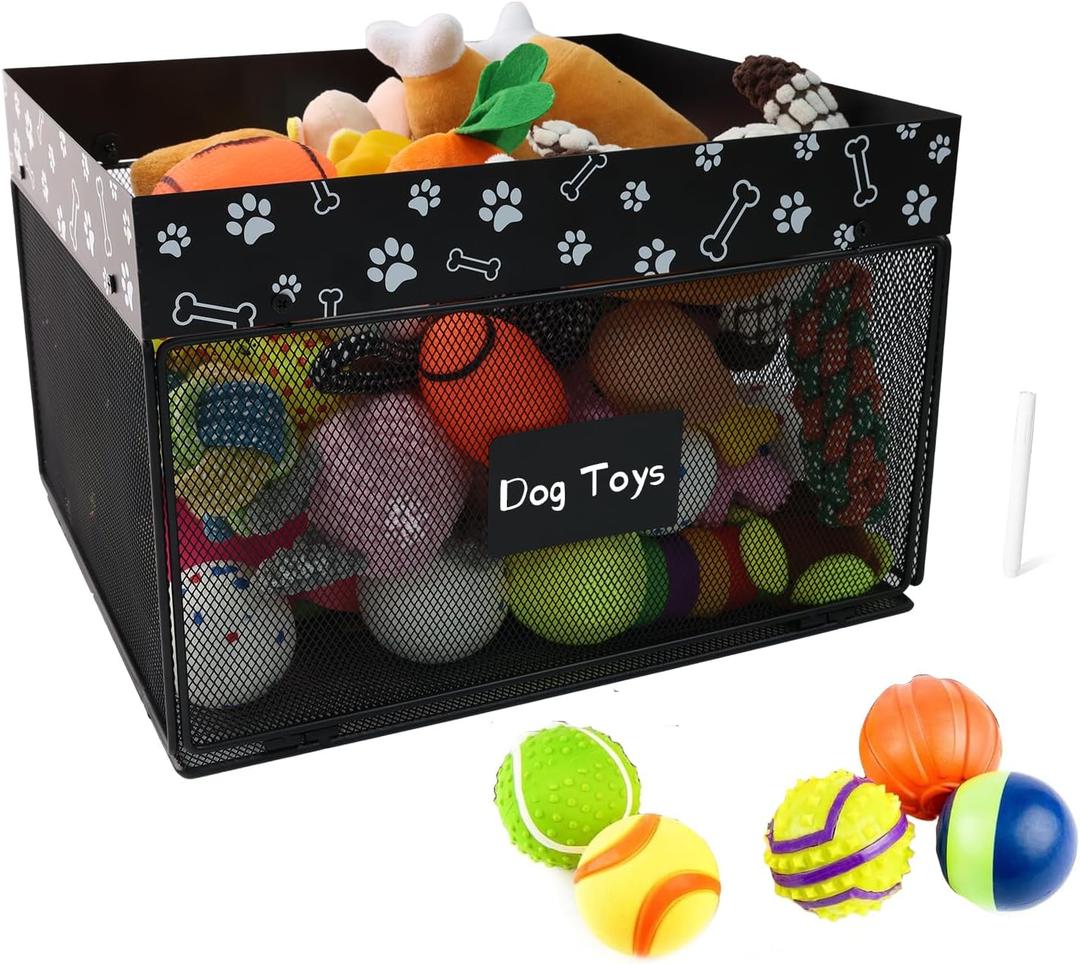 Indestructible Dog Toy Basket,Large Dog Toy Bin,Chew Proof Dog Toy Storage Organizer with Ventilated Mesh,Basket for Dog Toys for Leash,Accessories,Blanket Food Storage Container(Black)