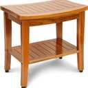 20" Premium Teak Shower Bench with Shelf & Handle, Solid Teak Shower Stool, Durable Wooden Waterproof Seat for Inside Shower, Teak Wood Bench for Bathroom, Indoor & Outdoor Use
