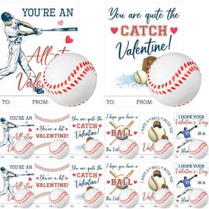 Syhood 36 Set Valentine's Day Baseball Card and Foam Stress Balls for Kids Valentine's Day School Classroom Exchange Gift Sports Themed Events Party Prizes Favor Supplies