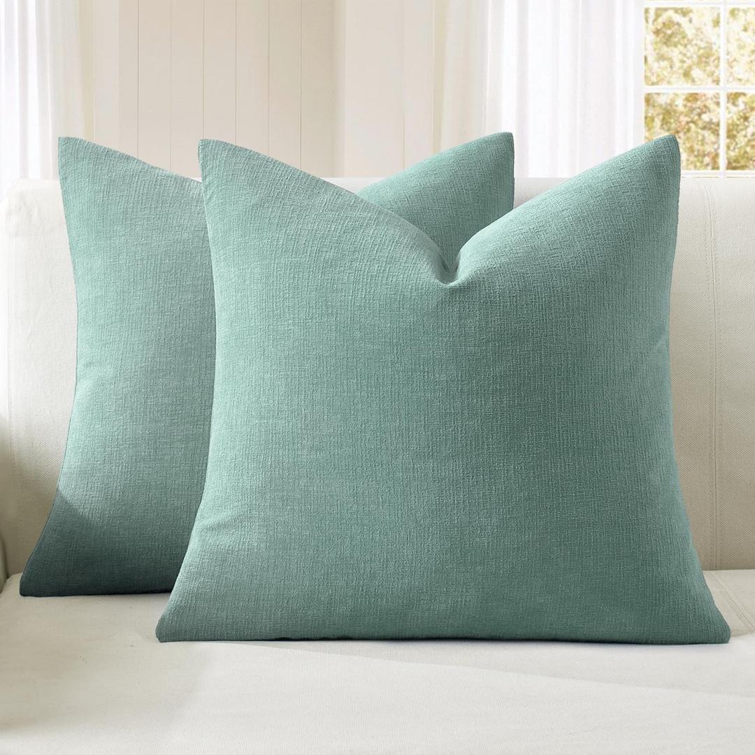 MIULEE Aqua Green Couch Pillow Covers 20x20 Inch, Set of 2 Soft Chenille Decorative Square Throw Pillow Covers Farmhouse for Sofa Living Room Bed