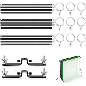 10ft/3M Background Folding Muslin Backdrop Support, 3 x 3m Crossbar, 2 x Mount, 9 x Clip