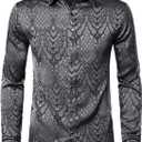 ZEROYAA Men's Hipster Slim Fit Long Sleeve Gothic Jacquard Button Up Dress Shirts for Party Prom (Large, Charcoal)