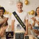 60th Birthday Decorations for Men - King Black Gold Party Decor Supplies Sash Crown Balloons Cake Topper Candles Gifts for Husband Dad, Happy 60 Year Old Back in 1966 Cheers Anniversary Sign