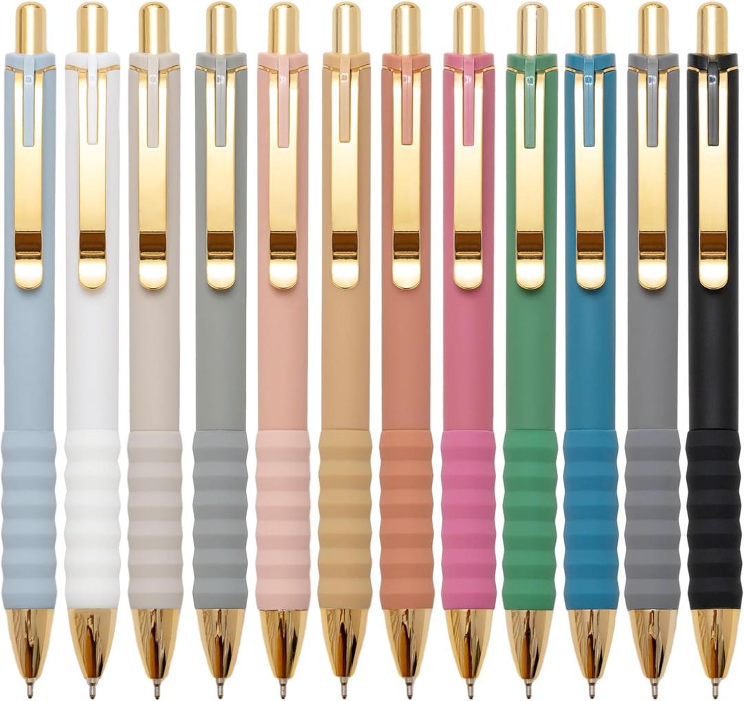 Linbsunne Ballpoint Pens Black Medium Point 1mm with Super Soft Grip Ball Point Pen for Men Women Retractable (style 2, 12 pcs)