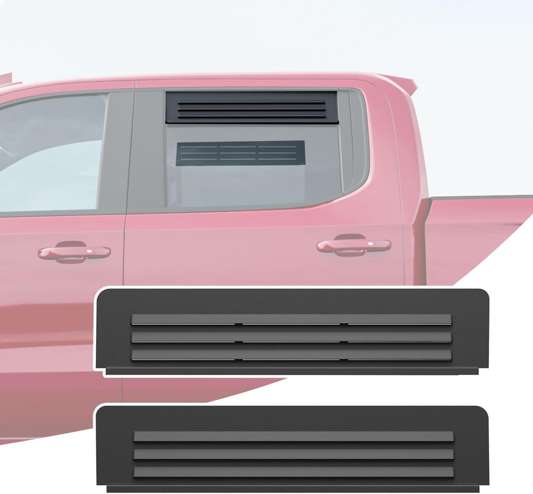 Louvers Ventilation Panel Compatible with 2019-2026 Chevy Silverado GMC Sierra Crew Cab Vent Deflector Rear Window Breathable Panel Replacement for 2019-2026 Chevy Silverado Accessories