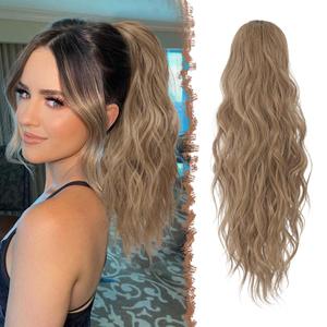 FESHFEN Ponytail Extensions, Drawstring Ponytails Hair Extension Light Brown Mix Natural Blonde Long Curly Wavy Hair Piece Synthetic Pony Tail Hairpieces for Women 18 inch (12/24# Light Brown Mixed Natural Blonde)