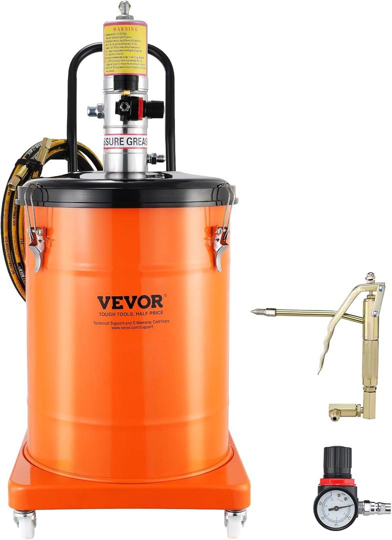 VEVOR Grease Pump, 10.5 Gallon Air Grease Pump with 13 ft High Pressure Hose and Grease Gun, 40L Pneumatic Grease Pump with Wheels, Portable Lubrication Grease Pump
