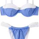 SOLY HUX Women's Color Block Underwire Bikini Sets Bathing Suits Two Piece Swimsuits (Medium, Blue and White Colorblock)
