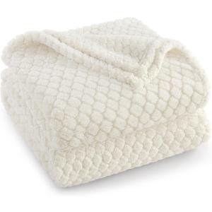 Exclusivo Mezcla Fleece Throw Blanket for Couch and Bed,Extra Soft Warm Decorative Fuzzy Throws for Women,Lightweight Cozy Blankets Size 50x60 Inches, Ivory