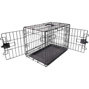 Amazon Basics Portable, Foldable Metal Wire Dog Crate with Removable Tray, Double Door, Divider Panel, 24" x 18" x 20", Black