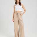 Zylioo Long Linen Pants for Women Tall, Linen Palazzo Pants 32-30 Inseam, Lightweight High Waisted Summer Pants for Ladies (Black)