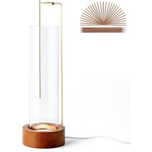 Incense Holder for Sticks, USB Powered Luminous Base, Anti-Ash Flying Incense Burner with 30 Incense Sticks, Detachable Glass Ash Catcher