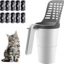 Cat Litter Scooper with Holder - Portable Kitty Litter Scoop for Litter Box, Integrated Shovel Cat Litter, Efficient Cleaning for Your Kitty Box with 150 Bags (Grey)