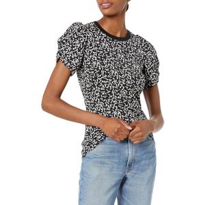 Amazon Essentials Women's Classic-Fit Twist Sleeve Crewneck T-Shirt Black White Abstract Animal (Medium)
