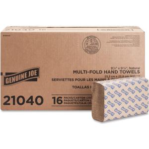 Genuine Joe 21040 Multifold 1-Ply Towels, 250 Sheets/Pack - 16 Packs/Carton, Natural