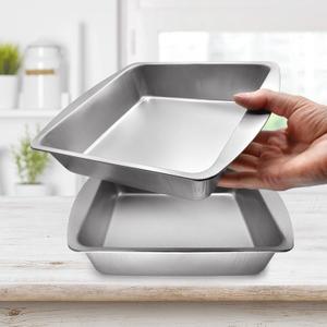 8x8 Cake Baking Pan Set, Nonstick Square Brownie Pans with Wider Grips, 2 Pieces, Heavy Duty, Grey